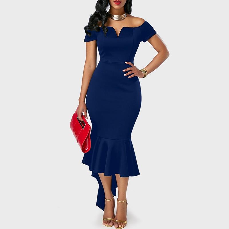 Elegant 2023 Autumn Fashion Women's V Neck Off Shoulder Short Sleeve A Line Dress