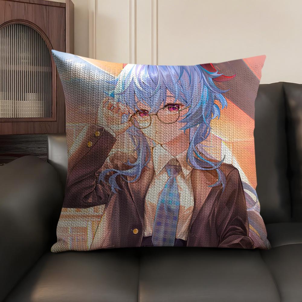 Ganyu Genshin Impact Cushion Cover Natural Linen Organic Fabric DoubleSided Printing Sofa Home Decor Gift Pillow Case