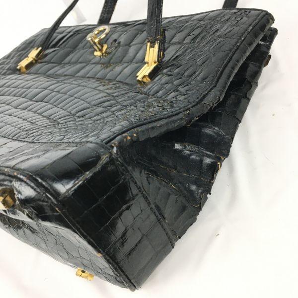 GENUINE CROCODILE SKIN KAIYO Handbag & Long Wallet Black Crocodile Leather Purse(USED)