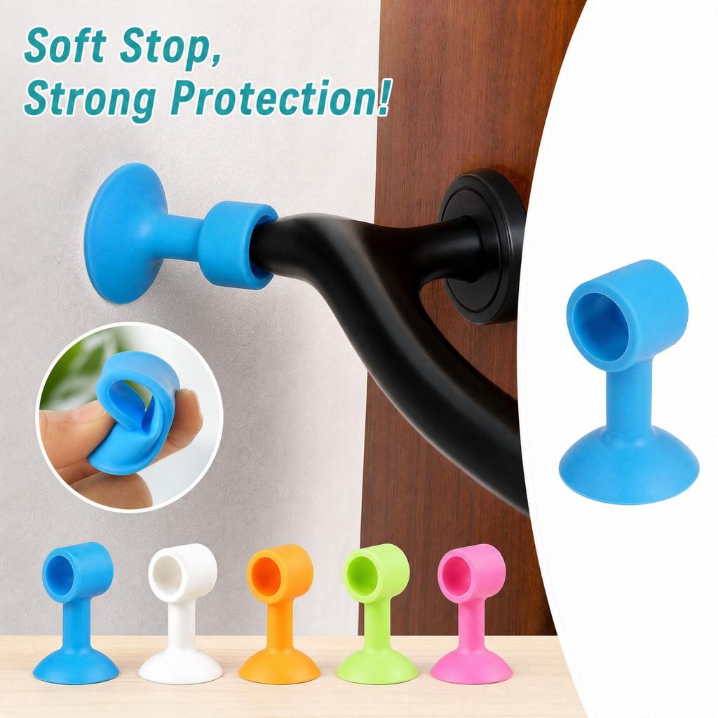 No-Drill Silicone, -Collision Door Bumper for Bathroom Toilet and Window, Door Handle Protector, Color May Vary