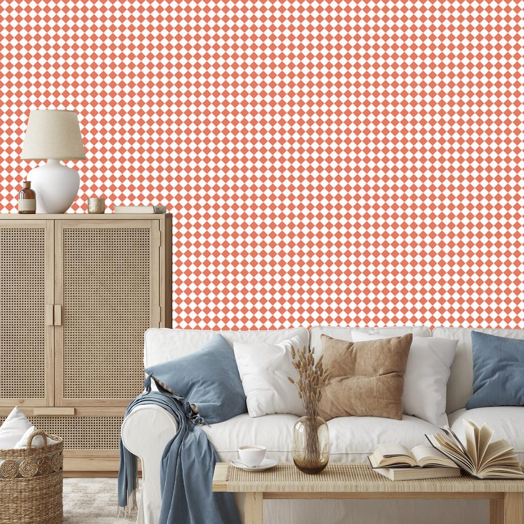 Wallpaper Geometric rhombuses background coral, center coral 50x1000