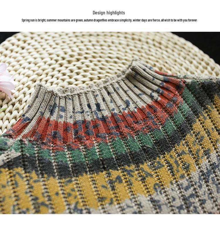 Retro Striped High Neck Knit Sweater - Autumn/Winter Collection