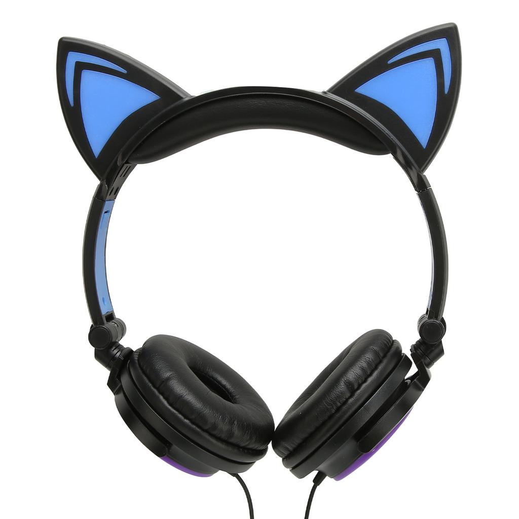 Cat Ear Wired Headphone Noise Reduction Cute Kids Cartoon Headset with LED Light for Tablets Computers Cell Phones