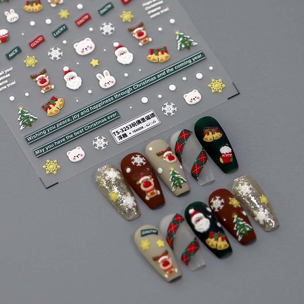 

Snowman Christmas Nail Stickers Snowflakes Pattern Christmas Nail Decals 3D Relief Lady
