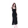 French Retro Black Mesh Splicing Backless Slimming Socialite Dress