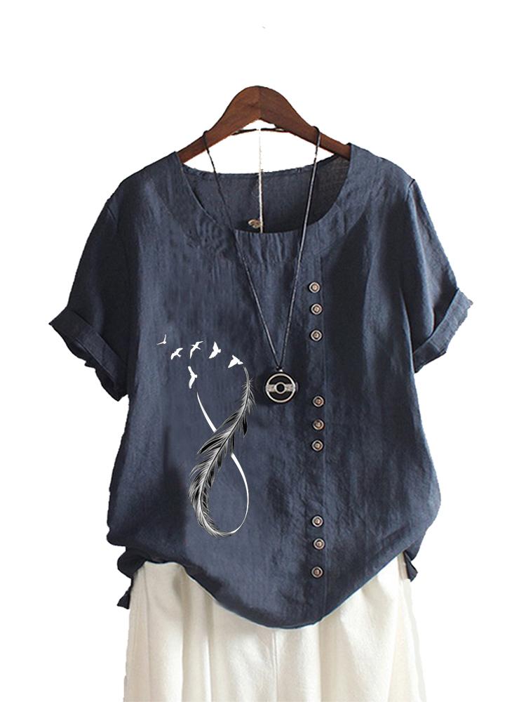 

Женская модная футболка с круглым вырезом и цветочным принтом, летняя повседневная футболка с коротким рукавом, женские свободные блузки