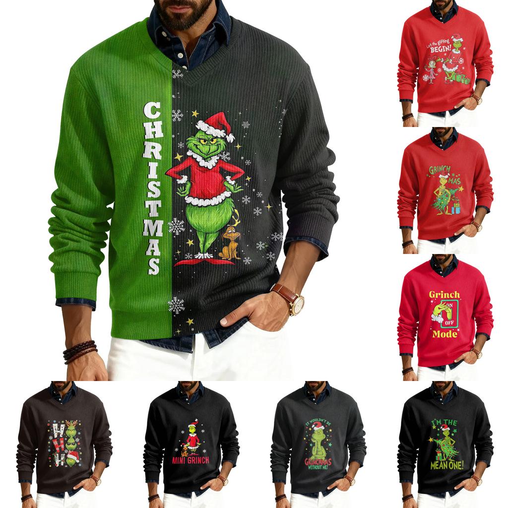 Men's V-neck Long Sleeve Ribbed Knit Pullover