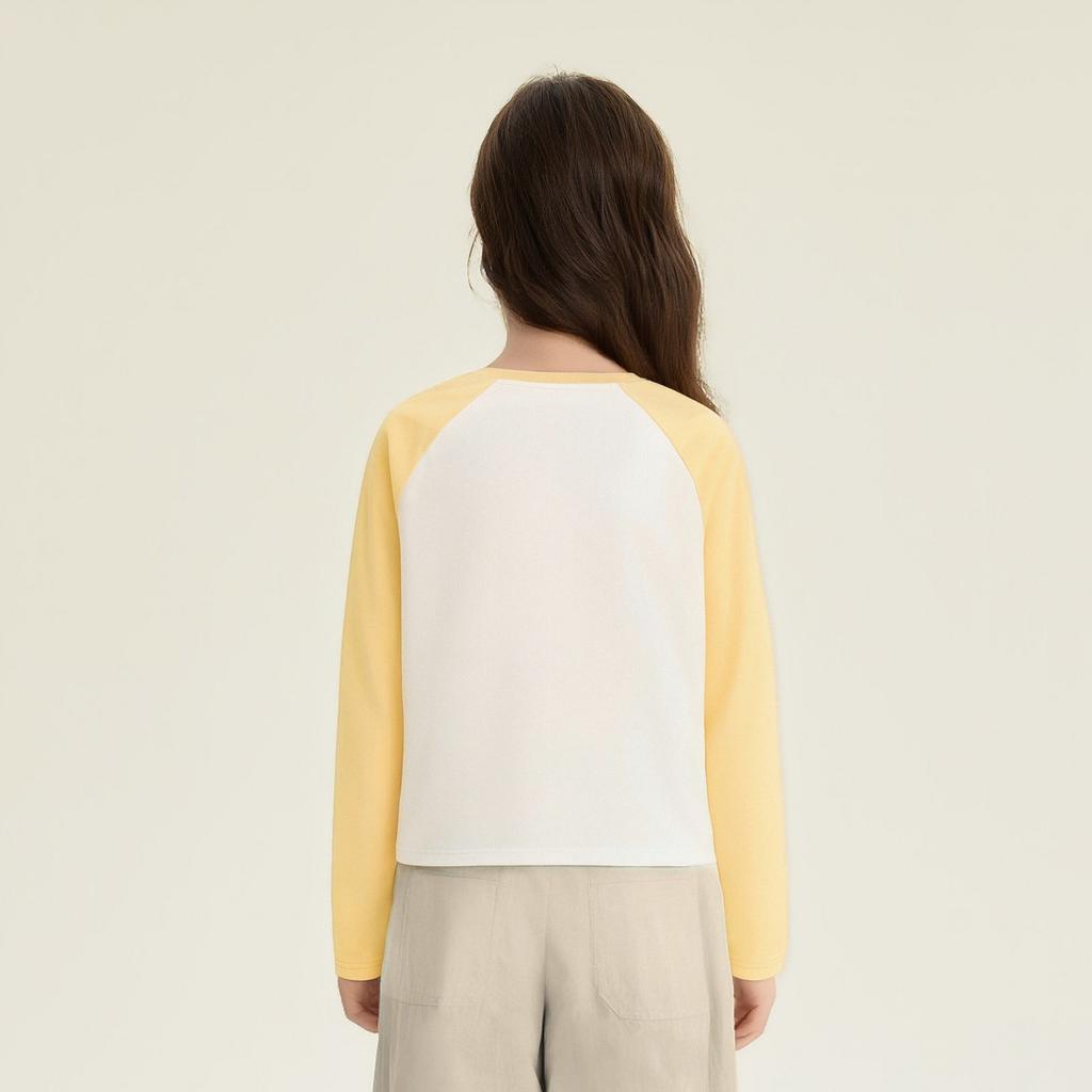 Girls' Color Contrasting Long Sleeve Casual Top
