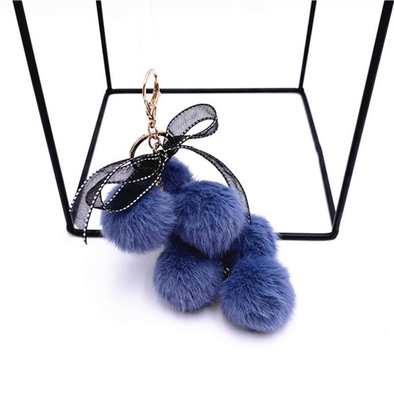 Cute Creative Grape Fruit Lace Bow Fur Ball Plush Doll Toy Keychain Pendant Bag Hanging Backpack Charm Car Keyring New Year Gift