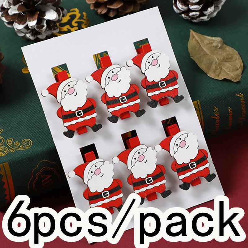 

(6 PCS/bag) 45mm Christmas Decorative Wooden Clip New Year Gift To Celebrate The Holiday Clip Postcard Wall Wrap DIY Handmade 4.5cm