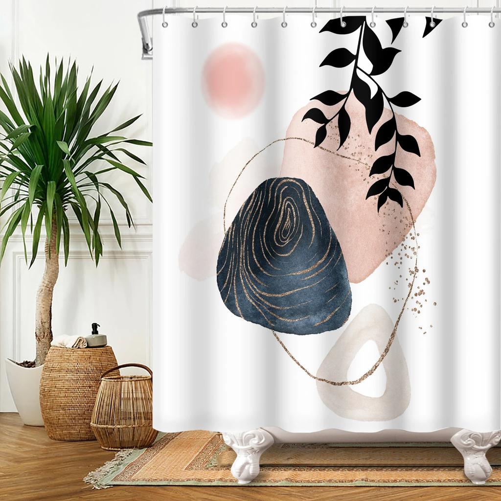 Nordic Wind Boho Shower Curtain for Bathroom Abstract Mid Century Modern Minimalist Geometric Arch Beige Bohemian Bath Curtain