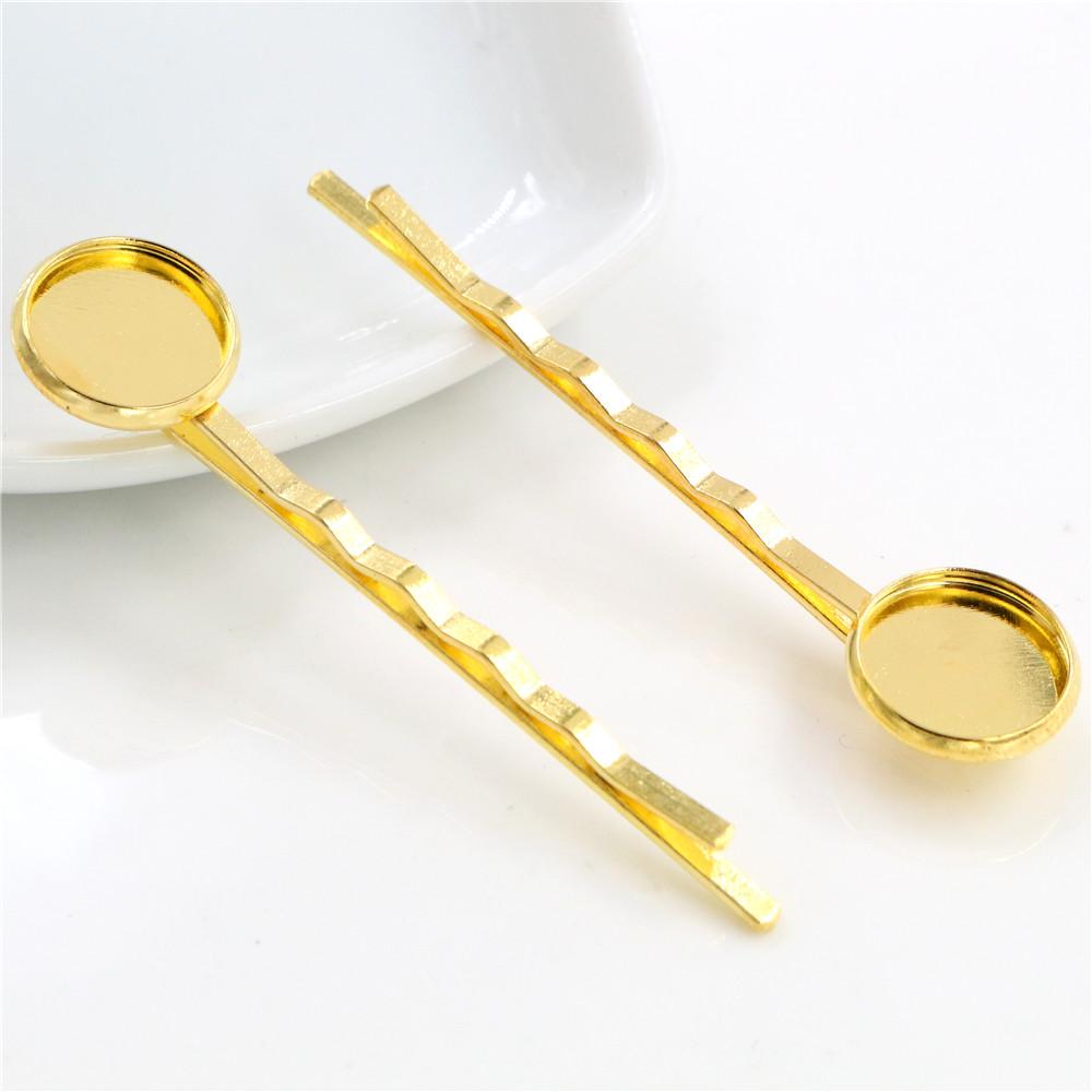 12mm 10pcs High Quality Classic 8 Colors Plated Copper Material Hairpin Hair Clips Hairpin Base Setting Cabochon Cameo