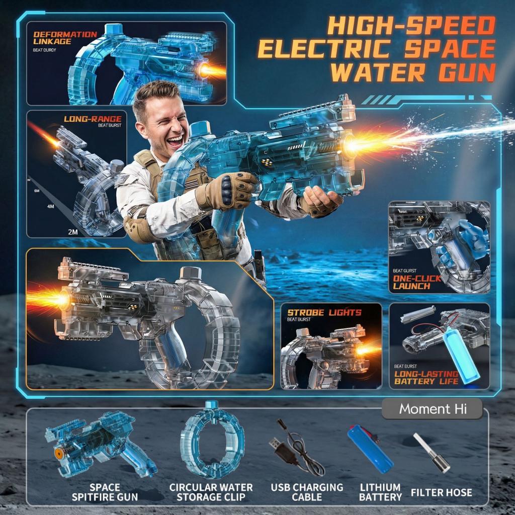 Electric Water Gun Automatic Rechargeable Water Blaster with High Capacity Tank for Outdoor Activities and Summer Games