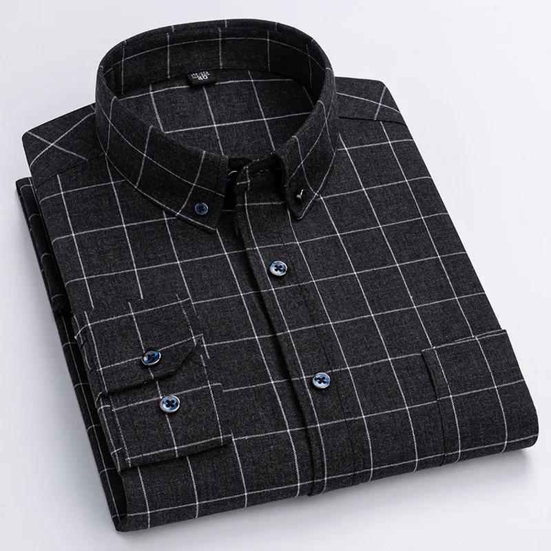 New Plaid Flannel Casual Shirts For Men Autumn Winter Long Sleeve Regular Fit Classic Checked Business Dress Shirt Men's Clothes