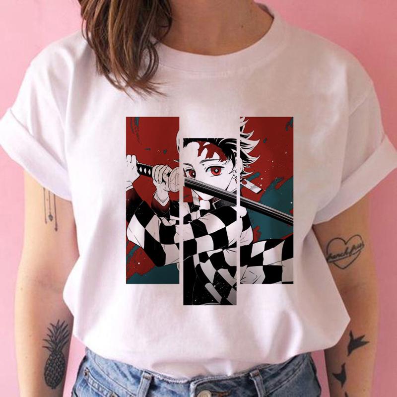 2023 New Women T-Shirt Kimetsu No Yaiba Demon Slayer Top Female T Shirt Harajuku Streetwear O-Neck Casual Ladies Tees Clothing