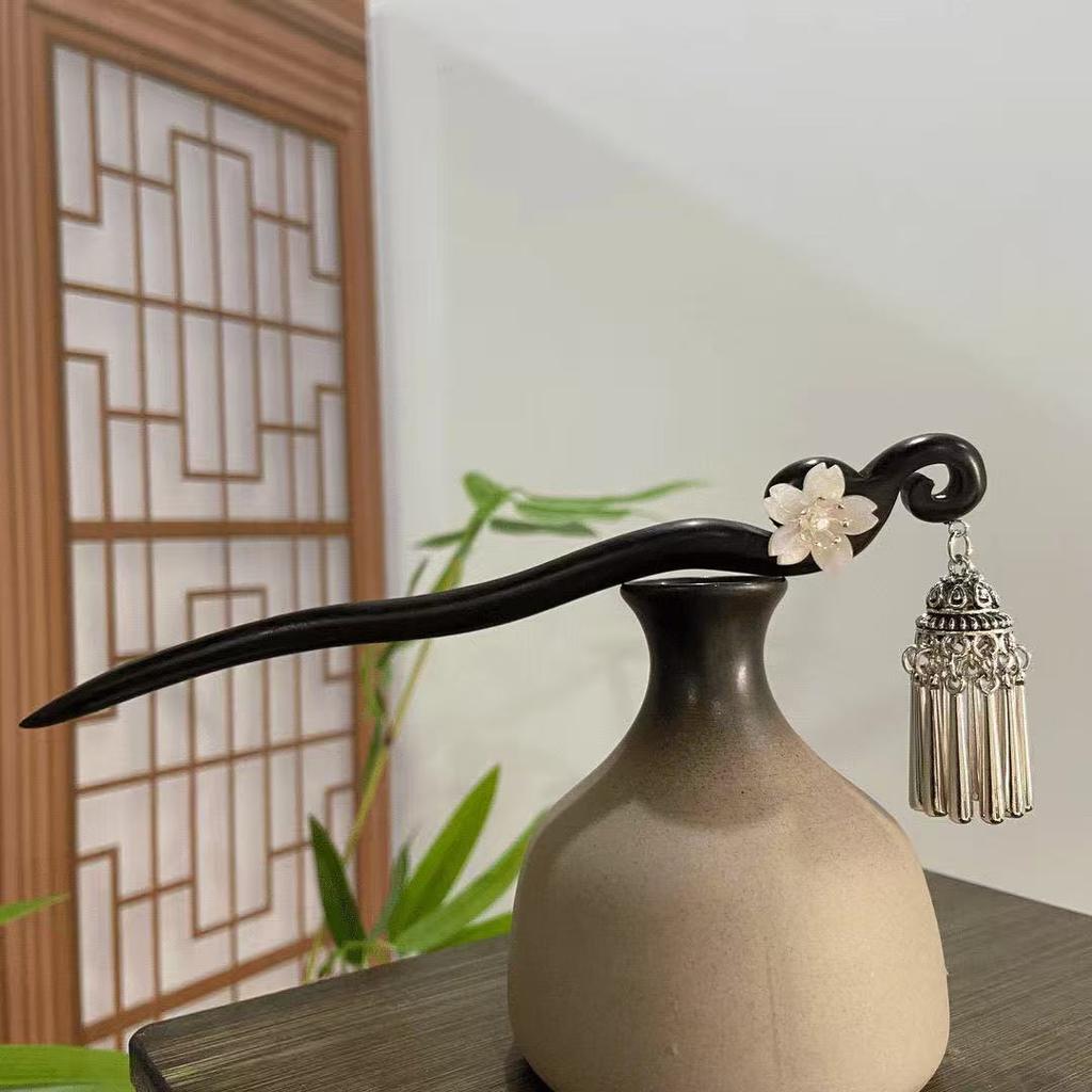 18cm Double-Sided Ancient Silver Tassel Hairpin, Vintage Hanfu Hair Stick for Women, Traditional Chinese Hair Accessory