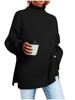Autumn Winter Women's High Neck Oversized Pullover Split Long Sleeve High Neck Ribbed Knit Sweater Luxurious Relaxed-fit Slimming and Versatile Top