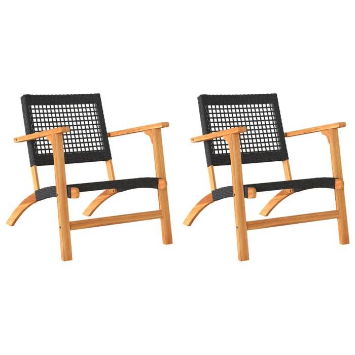 VidaXL Lot de 2 Chaises de Jardin, Sièges de Patio, Meubles de Terrasse Arrière-cour Extérieur, Noir Résine Tressée et Bois 365868