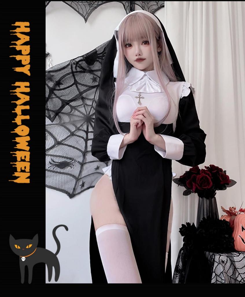 JUNDOMECY Sexy Nun Plus Halloween Saint Pure Cross Dress with School Cultural Photo Shoots Costume, 6-Piece Set, Size, Costume, Costume, Adult,