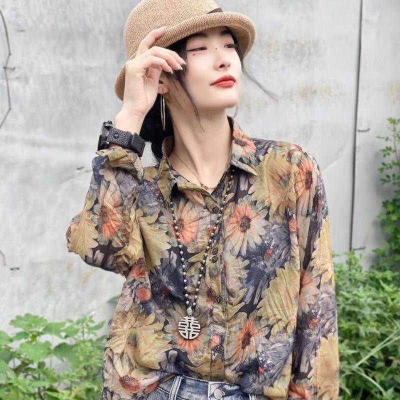 Wiosenna i jesienna cienka damska kardigan z nadrukiem z długim rękawem Fashion Loose Slim Western Light Luxury Shirt