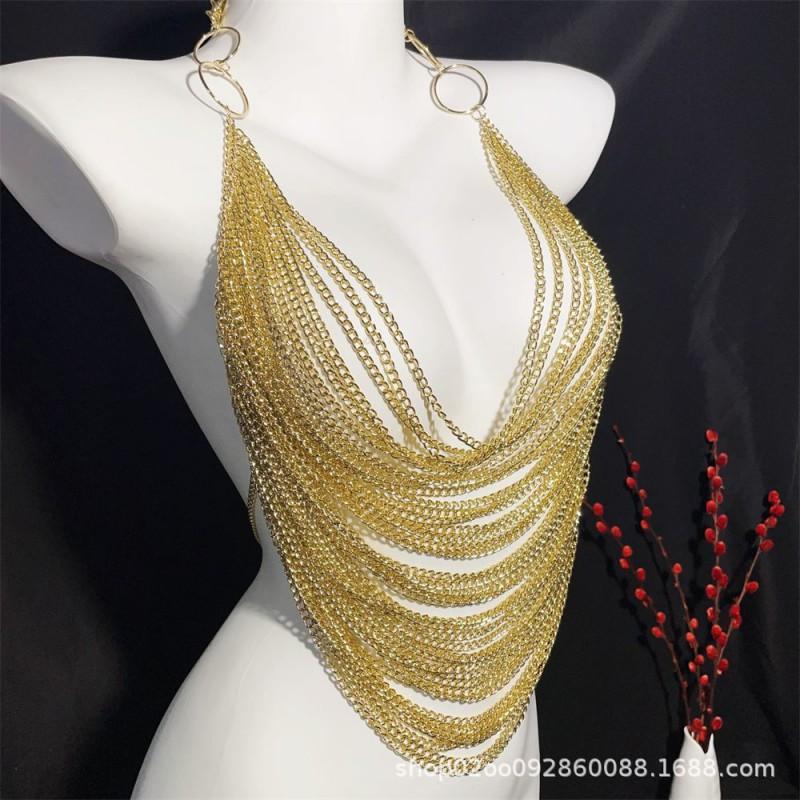 Multi-layer Gold Plated Chain Choker Necklace Retro Luxury Body Jewelry Stacking