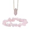 European & American Pink Crystal Beaded Bracelet & Hexagonal Pendant Necklace Set for Women
