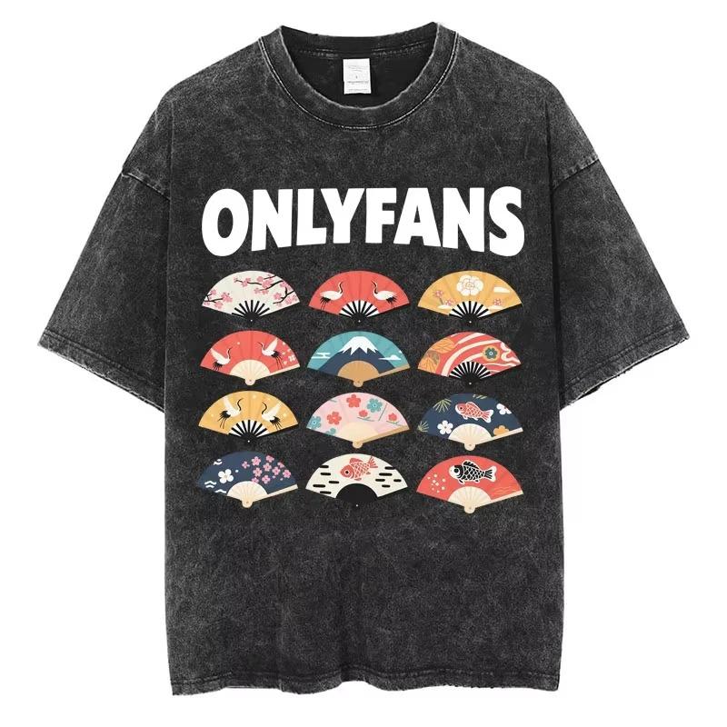 

Washed Black Onlyfans TShirt Unisex Vintage Japanese Art Graphic Tee Harajuku Style Loose Fit Short Sleeve Summer Fashion S