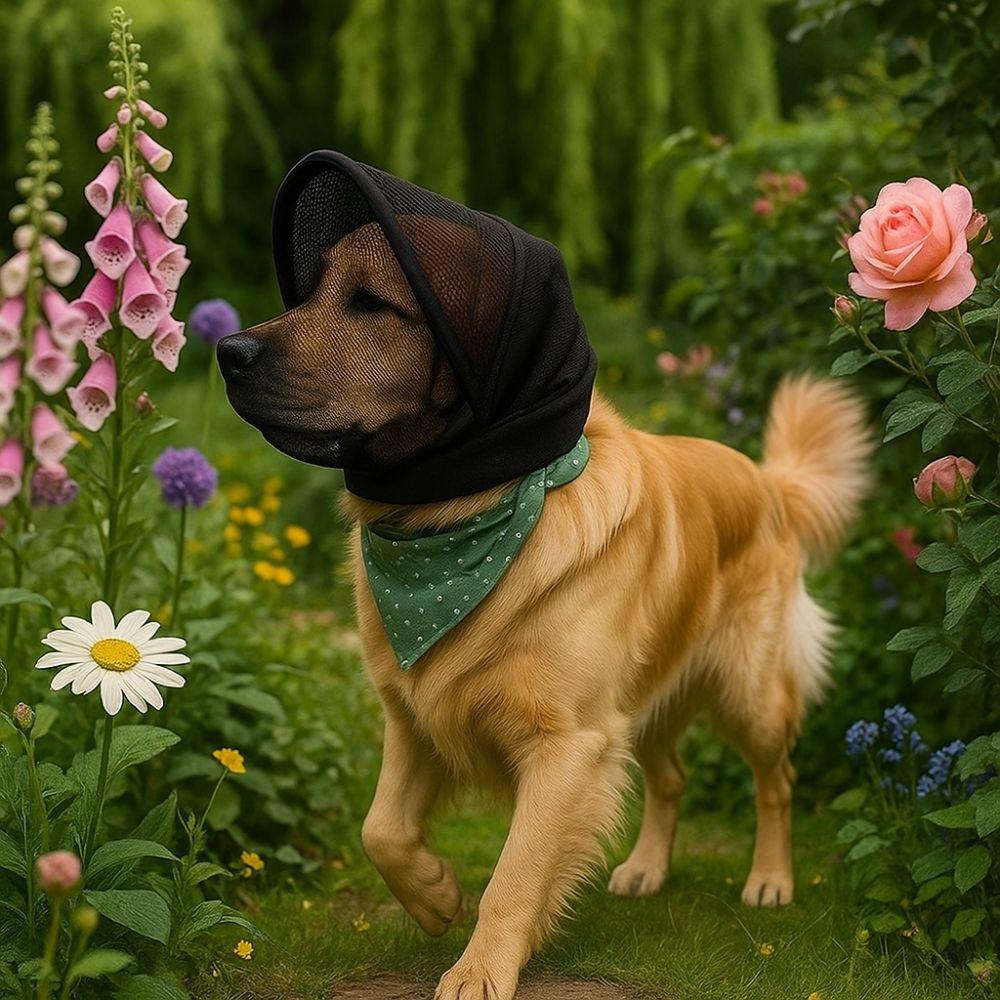 Andningsmask för hund Skyddsmask Skyddsslöja Polyester Husdjurshuvudskydd Öronskydd Hundhuvudbonad Skydd mot myggbett