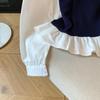 Women's 2025 Autumn Color Block Patchwork Faux Two-Piece Long-Sleeve Loose Petite Top