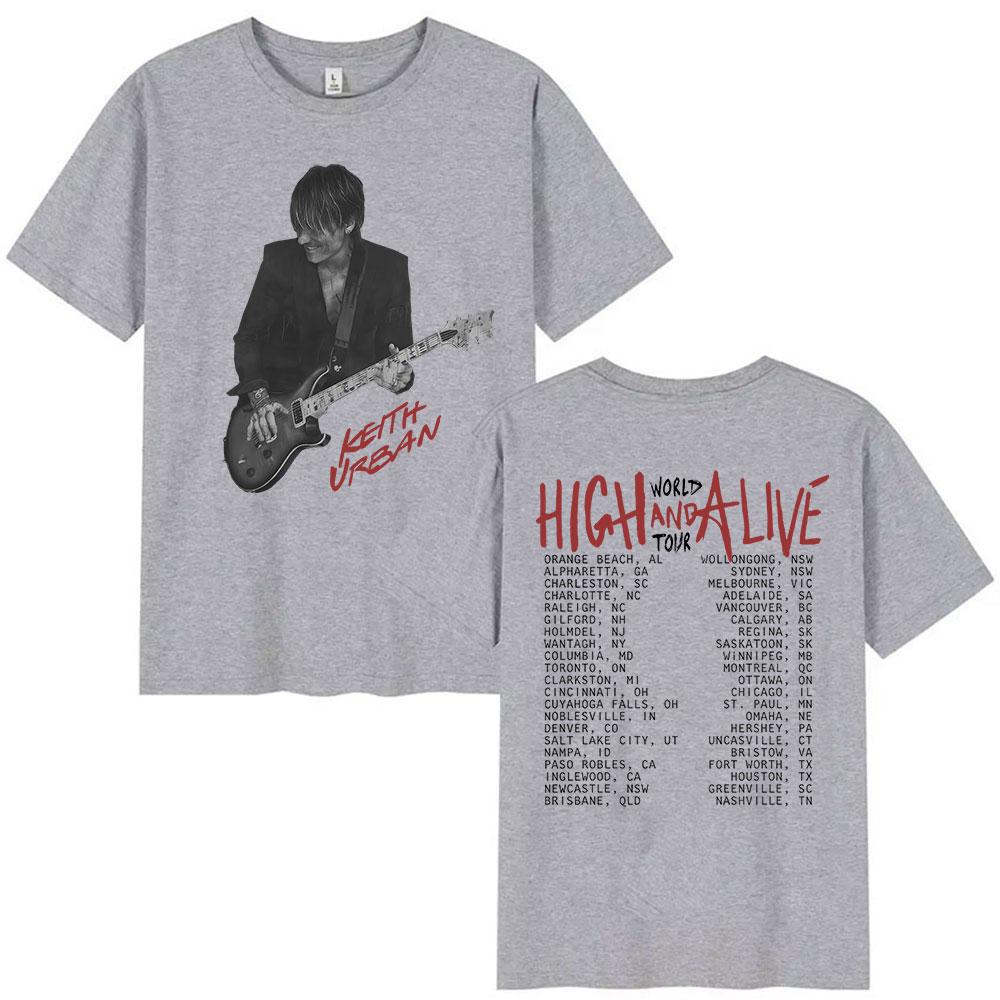 90er Retro Keith Urban High and Alive Welttournee 2025 T-Shirts Unisex Gothic Hip Hop Street Kurzarm Baumwoll-T-Shirt Streetwear