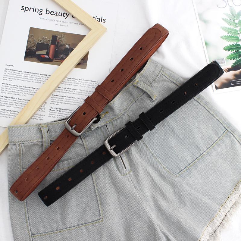 Vintage Matte Belt Body Cut Line Porous Design Belt Female Minimalist Student Decorative Wide Belt