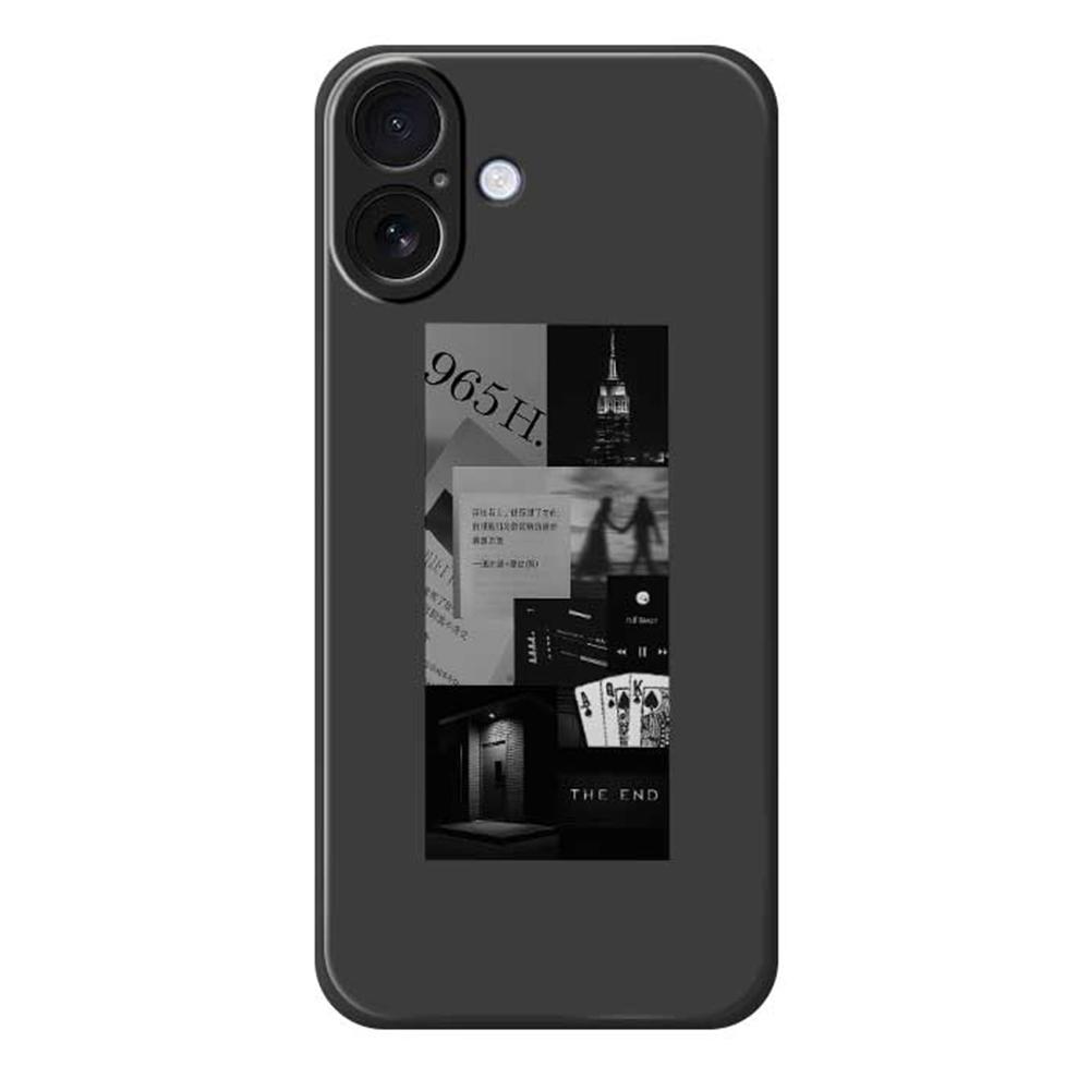 

For iPhone 17 Case Stitching Photos Pattern Printing Straight Edge TPU Phone Back Cover Black