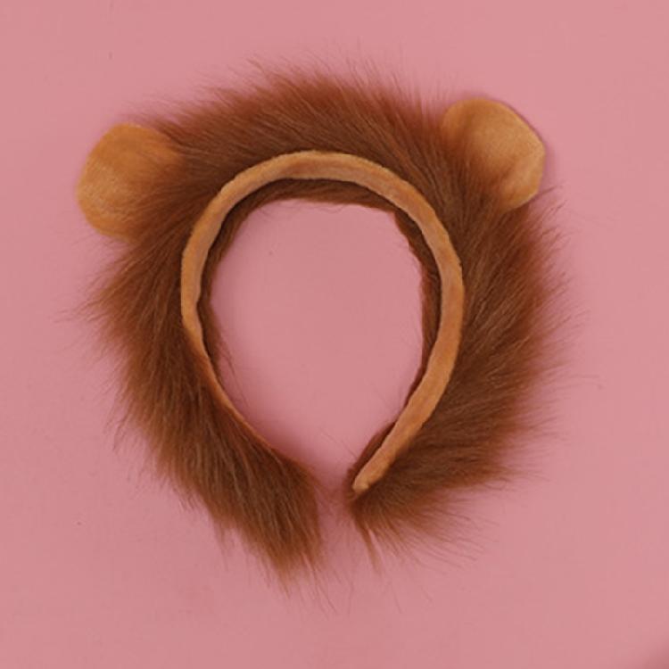 Plush Animal Lion Ears Headdress Lolita Headwear Long Tail Furry Hair Hoop