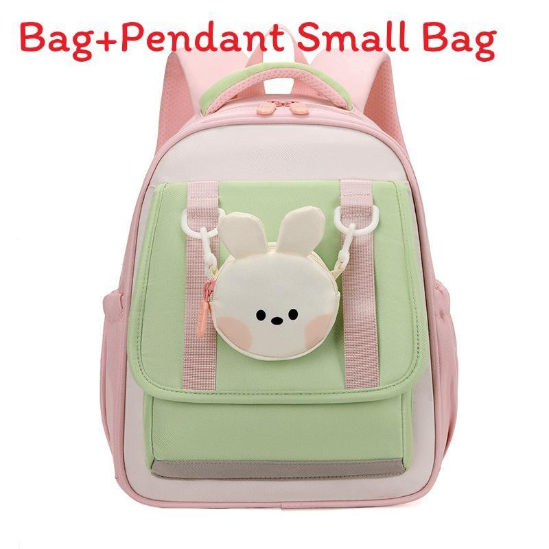 Nylon Preschooler Color Block Backpack With Cartoon Animal Pendant Bag Small