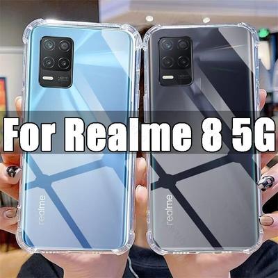 Realme 8 5G TPU Şeffaf Kılıf için Temizle Telefon Kılıfı Realme8 6.5 "RMX3241 Darbeye Dayanıklı çizilmez Kapaklar
