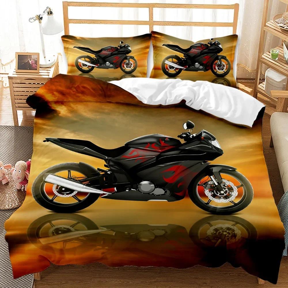 Motorbike Duvet Cover Collection Motocross Rider Racing Motorcycle Dirt Bike Bedding Collection Vehicles Extreme Sports Polyester Quilt Cover