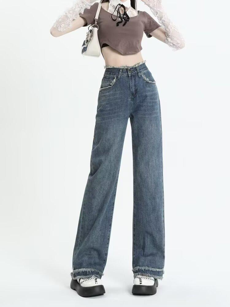 Women's High Waist Retro Wide Leg Jeans - Spring/Summer Casual Slimming Pants