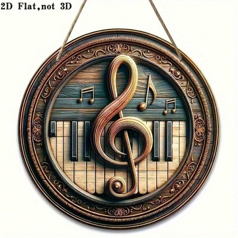 

Vintage Music Wall Art Decor Circular Treble Clef Piano Keys Design 2D Metal Tin Sign Indoor Outdoor 20x20