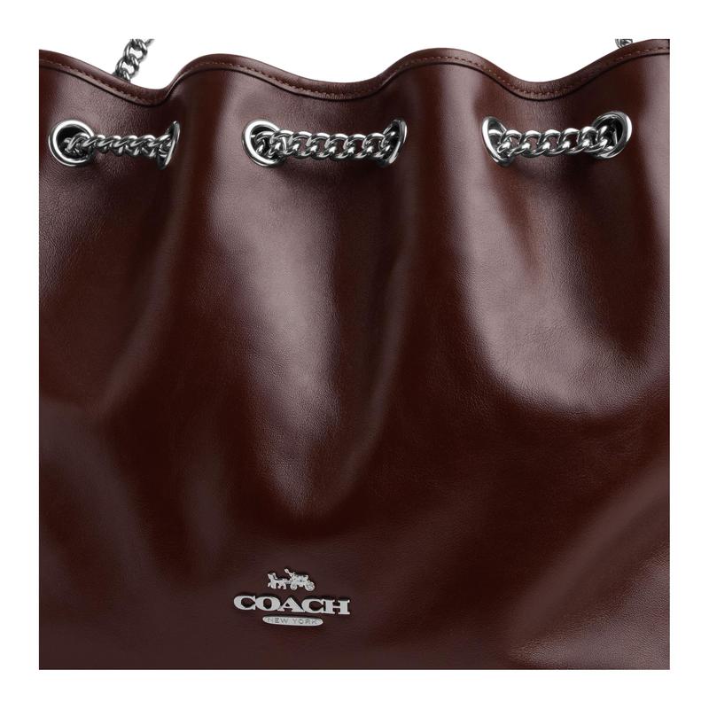 Coach EVELYN 34 Gold Buckle Cow Leather Garbage Bag Shoulder Bag Large Size Women's Maple Leaf Color
