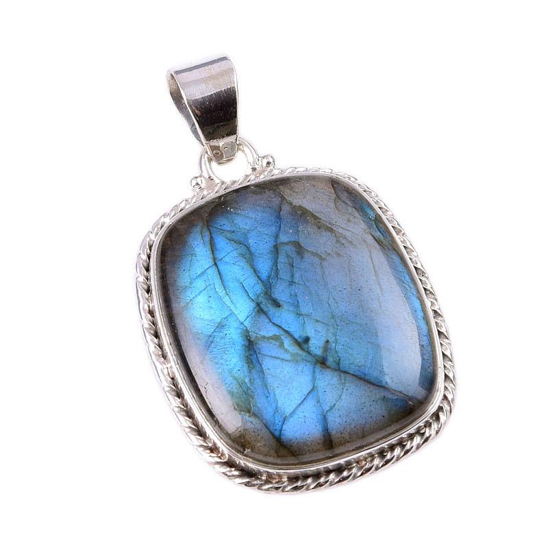 Natural Labradorite Gemstone 925 Solid Sterling Silver Gift Pendant 1.75" w0A65