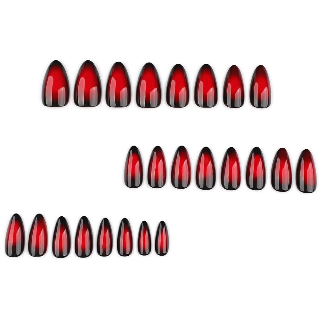 Cool spicy red smudge contrasting colors, wearing nail art, nail art, hot-selling short almond nail fake nails in Europe and America