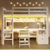 Stapelbed, 90x200 en 140x200 cm, Grenenhout, met Lades en Bureau, Uitgerust met Perforatiebord Ophangsysteem, Inclusief LED-strip, Zonder Matras