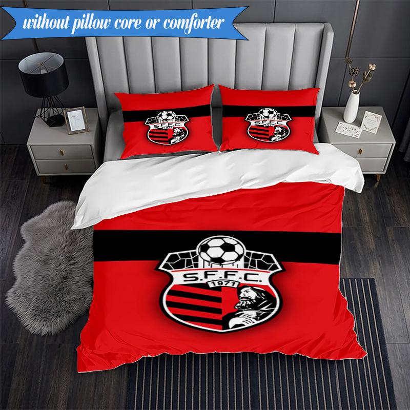 3PCS Soccer Team Crest Design Printed Soft Bedding Set,Including 1pc Duvet Cover And 2pcs Pillowcases Perfect for Bedroom, Dormitory, Fan gift