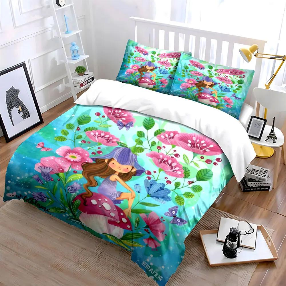 Fairy Garden Decor Set Multiple Sizes Kid's and Adults' Bedroom Exquisite 3PC Bedding Set Gift