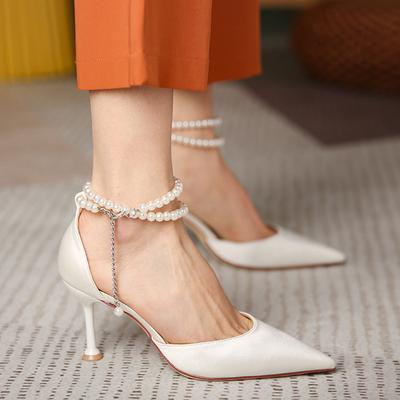 Hodvábny Pásik na Členok s Perlou Strappy Dizajn Módne Vysoké Podpätky Dámske Lodičky Stiletto Sexy Šaty Svadobné Svadobné Topánky