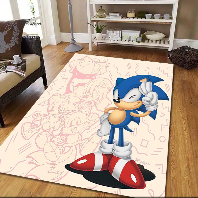 Sonic the Hedgehog Flannel Pattern Square Carpet,Area Rug,Carpet Rug for Living Room Bedroom Sofa Playroom Decor,Non-slip Floor Mat