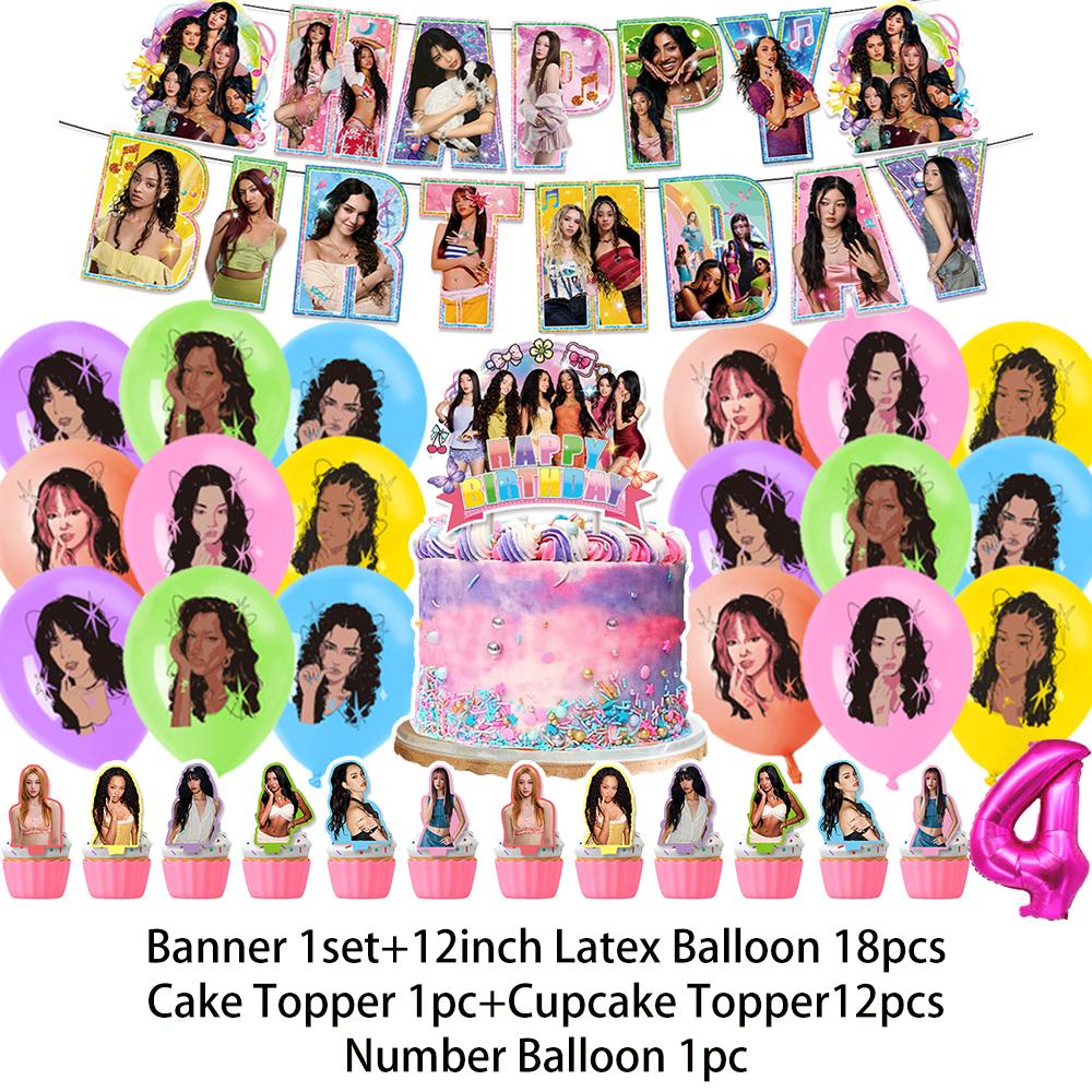 K-Katseyes Theme Birthday Party Decorations Background Kpop Girl Party Favor Fans Balloon Set Cake Topper Backdrop Gift Supplies
