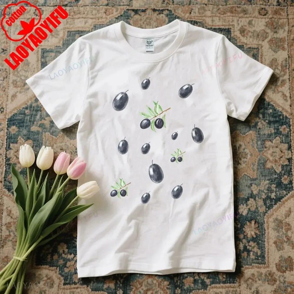 

Painted Olives Boho Style Shirt Trending Womens Tshirt Retro Graphic Tee Gift for Gardener Food Lover Gift Olive Tree Y2k Tops S