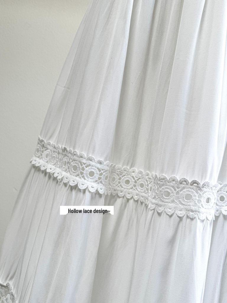 2026 Spring/Summer Patchwork Lace Fairy Midi Skirt with Embroidery and Draping A-line