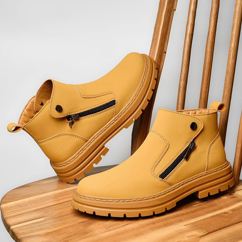 Fashion 2025 Fashionable Men's High-Quality Leather Ankle Boots With Side Zipper Buckle Design Comfortable Outdoor Durable Casual Boots